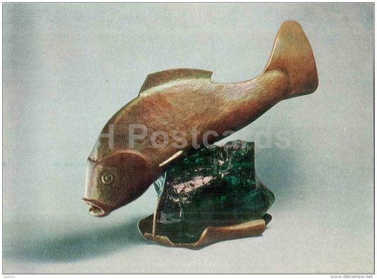figures by Y. Yefimov - Fish , 1927 - copper - glass - russian art - unused - JH Postcards