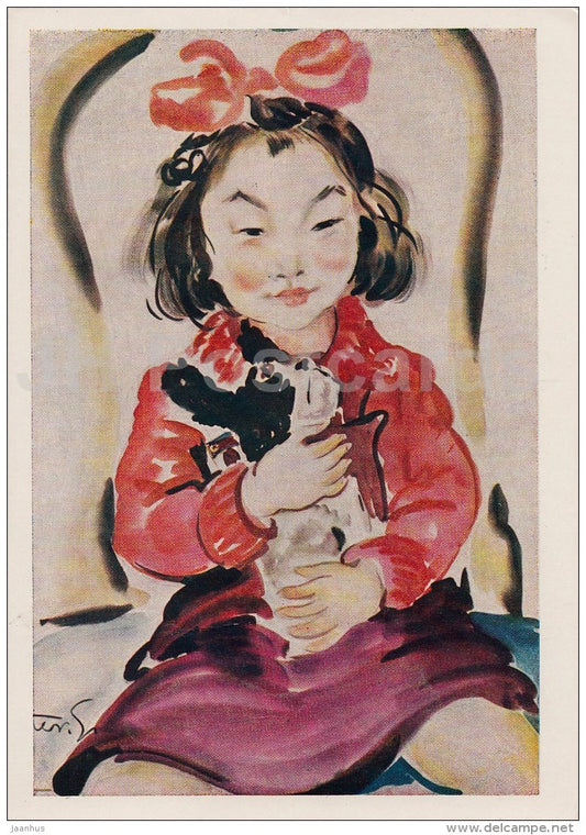 painting by Yuster - Korean Girl - art - 1957 - Russia USSR - unused - JH Postcards