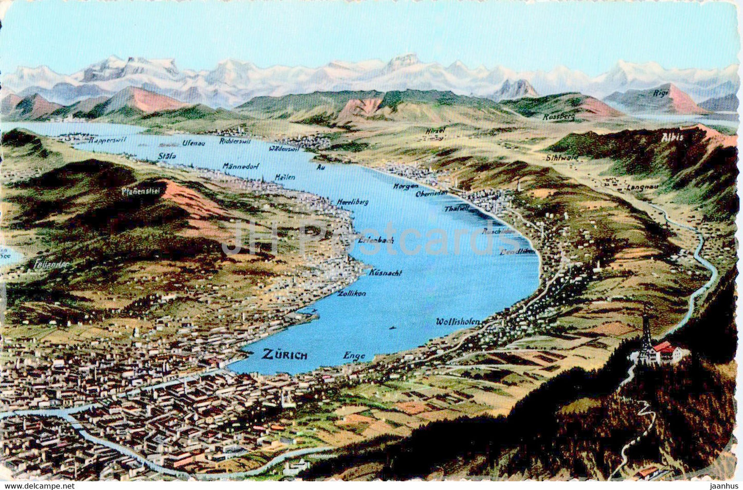 Zurichsee - map - 13 - old postcard - Switzerland - used - JH Postcards