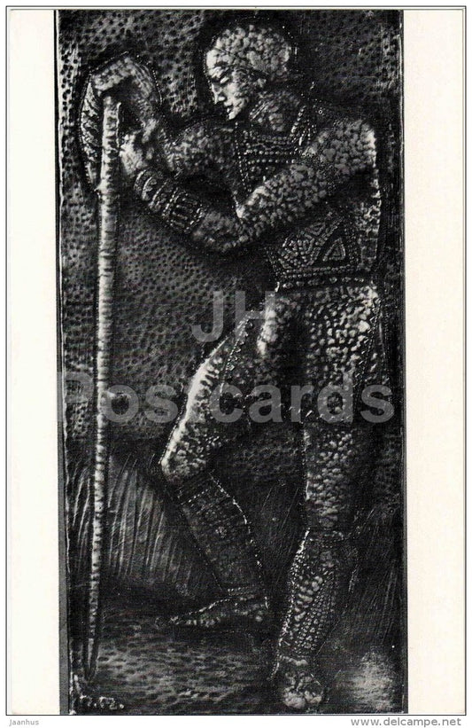 The Mower by I. Ochiauri - ornamental plaque - Stamping and Ceramics of Georgia - 1968 - Georgia USSR - unused - JH Postcards
