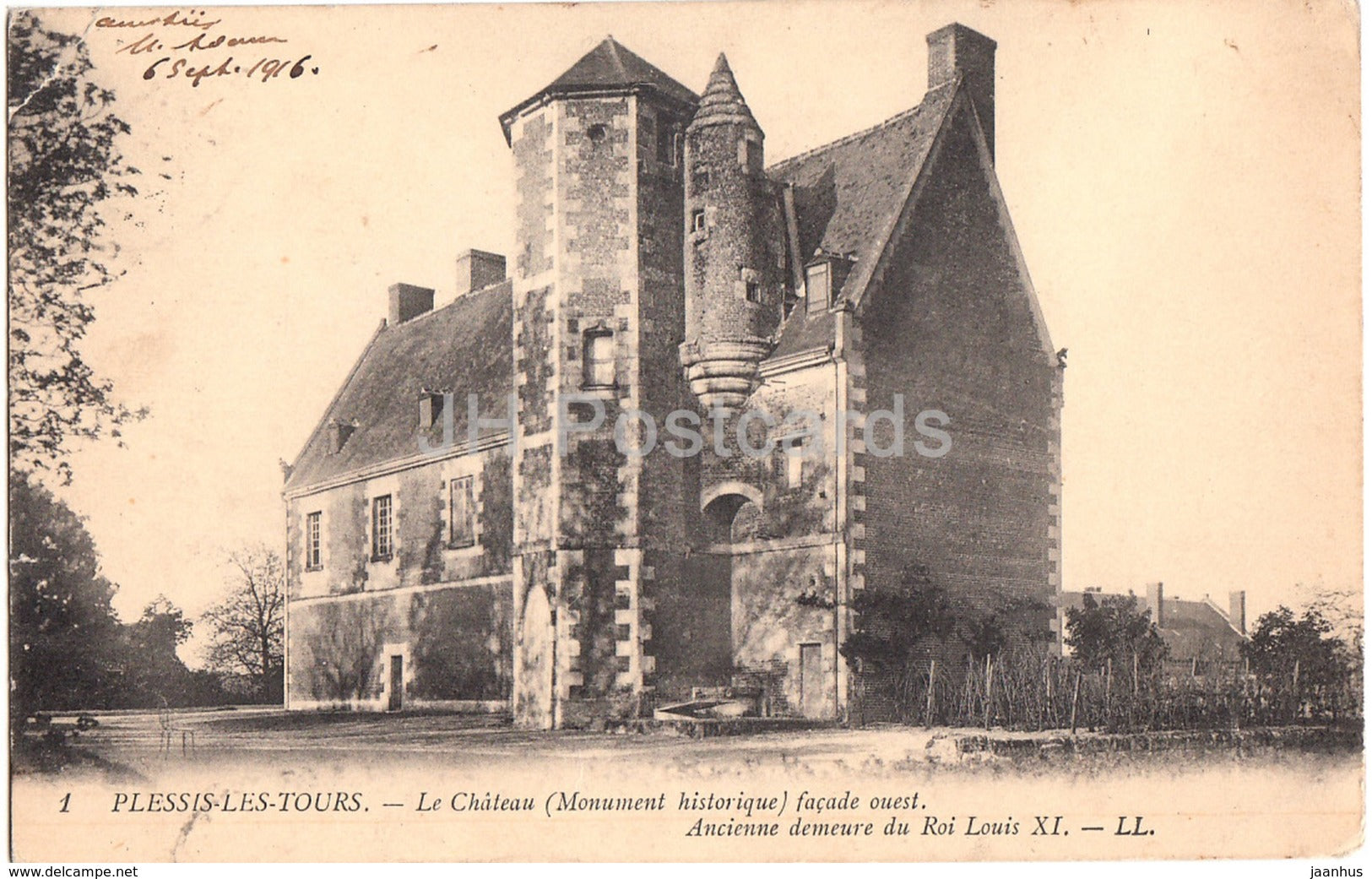 Plessis Les Tours - Le Chateau - Facade Ouest - castle - 1 - 1916 - old postcard - France - used - JH Postcards