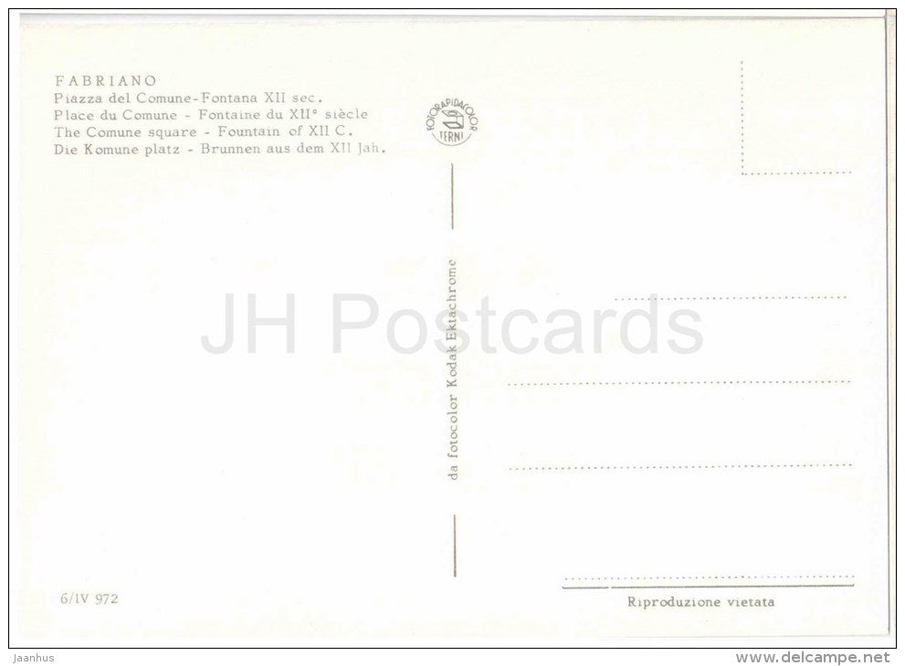 Piazza del Comune , Fontana - Comune Square , fountain - Fabriano - Ancona - Marche - 6/IV 972 - Italia - Italy - unused - JH Postcards