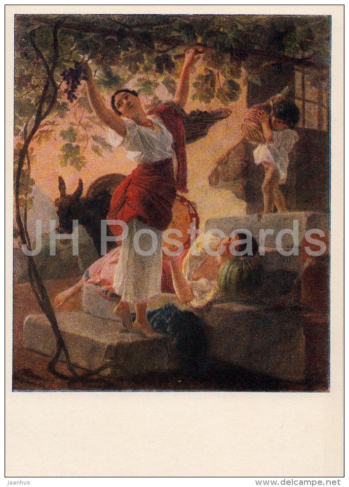 painting by K. Bryullov - Girl Gathering Grapes in the vicinity of Naples - Russian art - 1956 - Russia USSR - unused - JH Postcards