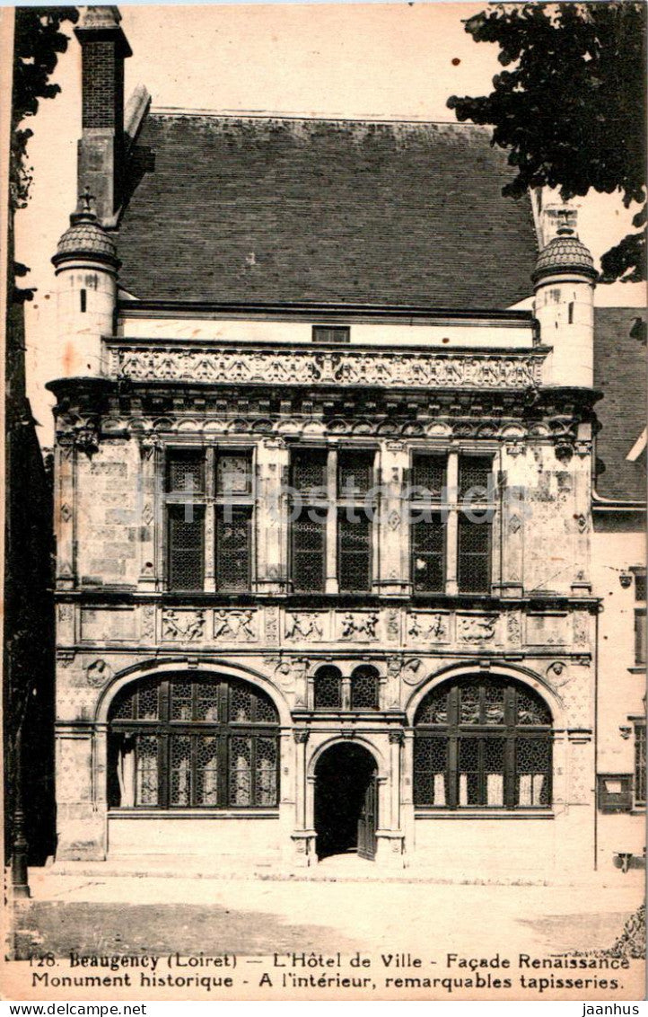Beaugency - L'Hotel de Ville - Facade Renaissance - town hall - 128 - old postcard - France - unused - JH Postcards
