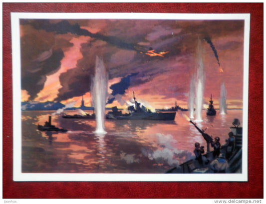 The defence of Tallinn , The main naval base  - WWII - by I. Rodinov - warship - 1976 - Russia USSR - unused - JH Postcards