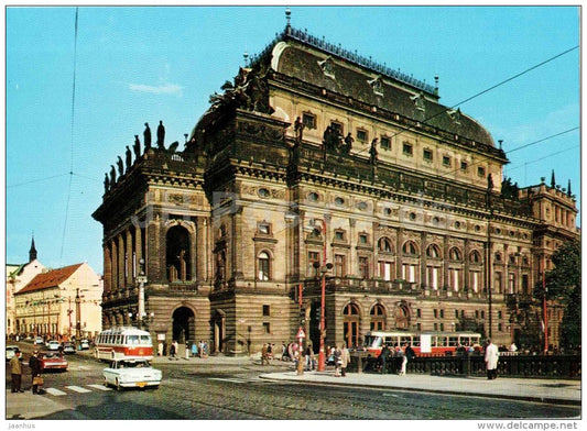 National Theatre - bus - tram - Praha - Prague - Czechoslovakia - Czech - unused - JH Postcards