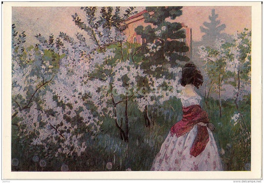 painting by V. Borisov-Musatov - The Spring , 1901 - woman - Russian Art - 1981 - Russia USSR - unused - JH Postcards