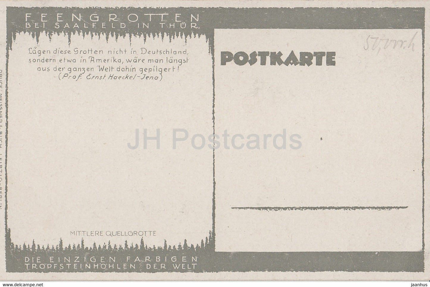 Feengrotten bei Saalfeld à Thur - Mittlere Quellgrotte - grotte - carte postale ancienne - Allemagne - inutilisée