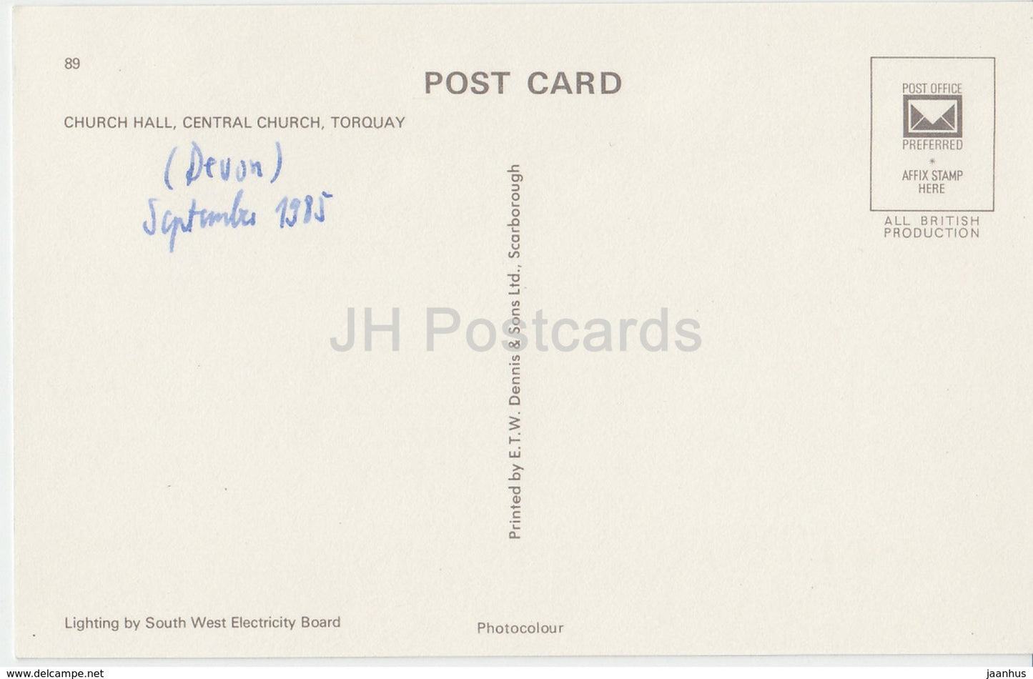 Torquay - Church Hall - Central Church - 89 - 1985 - United Kingdom - England - used