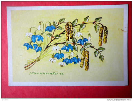 illustration by Leila Myllymäki - flowers - Finland - circulated in Finland - JH Postcards
