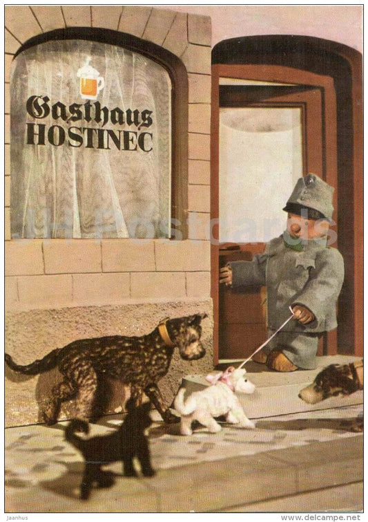 Puppet film The Good Soldier Svejk - Gasthaus - Hostinec - dogs - Czech - Czechoslovakia - unused - JH Postcards