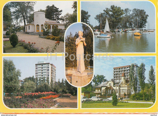 Boglarlelle - sculpture - sailing boat - architecture - multiview - 1980s - Hungary - used - JH Postcards