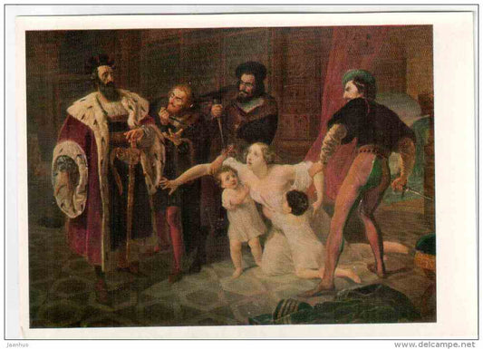 painting by Karl Bryullov - Death of Inez de Castro , 1834 - Russia USSR - unused - JH Postcards