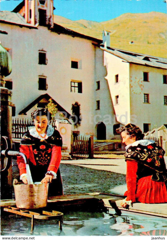 Engadinerinnen am Dorfbrunnen - folk costume - 29-479 - Switzerland - unused - JH Postcards