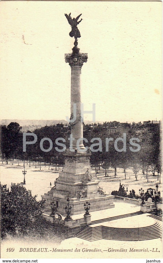 Bordeaux - Monument des Girondins - Memorial - 199 - old postcard - France - used - JH Postcards