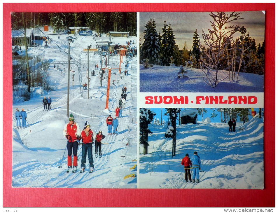 Finnish Winter - skiing - 844 - Finland - sent from Finland Turku to Estonia USSR 1980 - JH Postcards