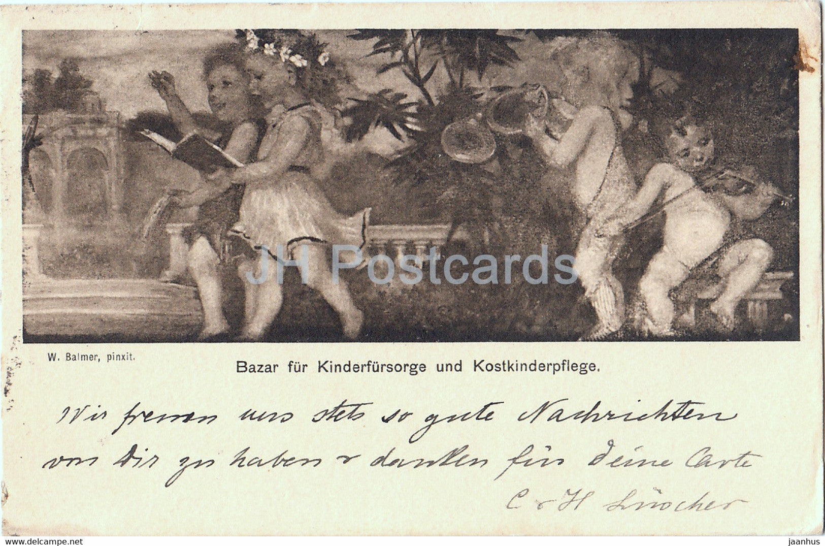 painting by W Balmer - Bazar fur Kinderfursorge und Kostkinderpflege - Swiss art - old postcard 1910 Switzerland - used - JH Postcards
