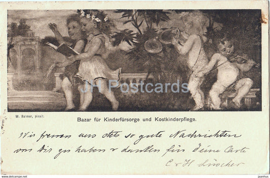 painting by W Balmer - Bazar fur Kinderfursorge und Kostkinderpflege - Swiss art - old postcard 1910 Switzerland - used - JH Postcards