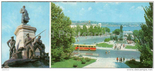 monument to Totleben - Nahimov square - trolleybus - Sevastopol - Crimea - Krym - 1983 - Ukraine USSR - unused - JH Postcards