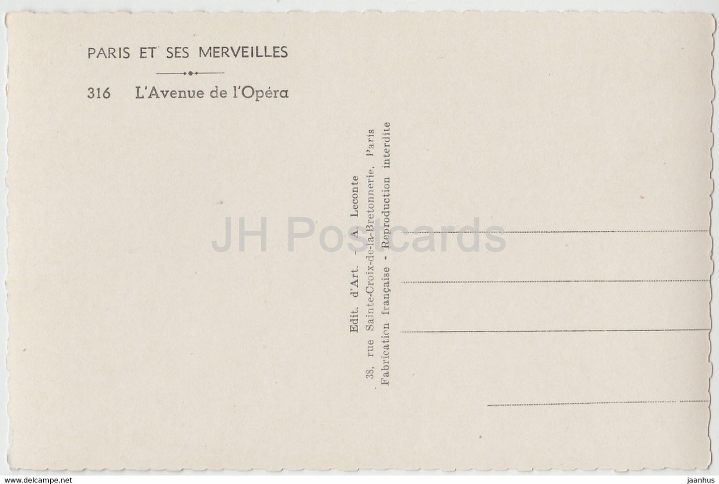 Paris Et Ses Merveilles - L'Avenue de l'Opera - 316 - alte Postkarte - Frankreich - unbenutzt