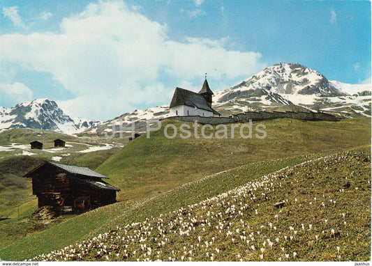 Arosa 1800 m - Krokus-Wiesen beim Bergkirchli - church - Switzerland - used - JH Postcards
