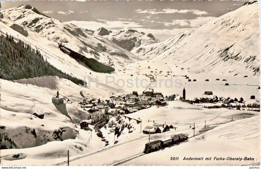 Andermatt mit Furka Oberalp Bahn - train - railway - 5011 - Feldpost - military mail - old postcard - Switzerland - used - JH Postcards