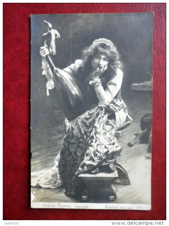 painting by E. J. Gregory  - Apres - mandolin - 109 - british art - circulated in Tsarist Russia 1914 , Rappel - used - JH Postcards