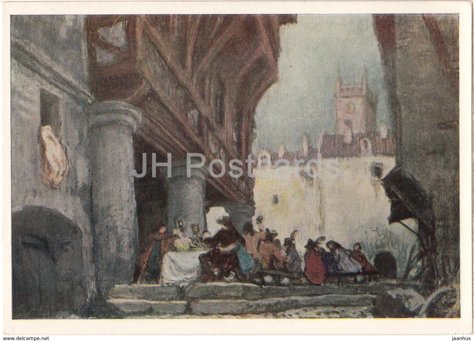 painting by Alexandre Benois - a sketch of scenery Feast during the Plague - Russian art - 1971 - Russia USSR - unused - JH Postcards