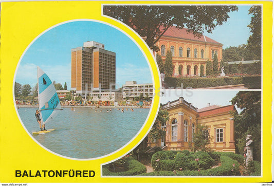 Balaton - Balatonfured - windsurfing - hotel - multiview - 1986 - Hungary - used - JH Postcards