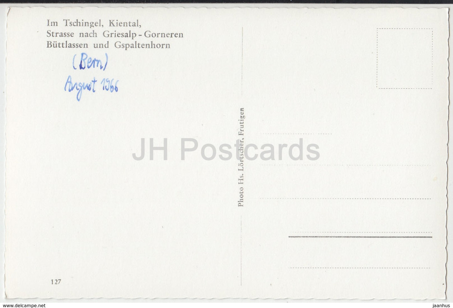 Im Tschingel - Kiental - Strasse nach Griesalp - Gorneren Buttlassen und Gspaltenhorn - 127 - Suisse - 1966 - utilisé