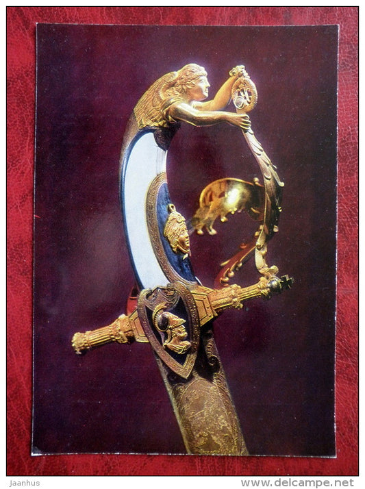Moscow Kremlin Armoury Museum - Sabre Hilt, Master Ivan Bushuyev, Zlatoust 1829 - gold - steel - ivory - unused - JH Postcards