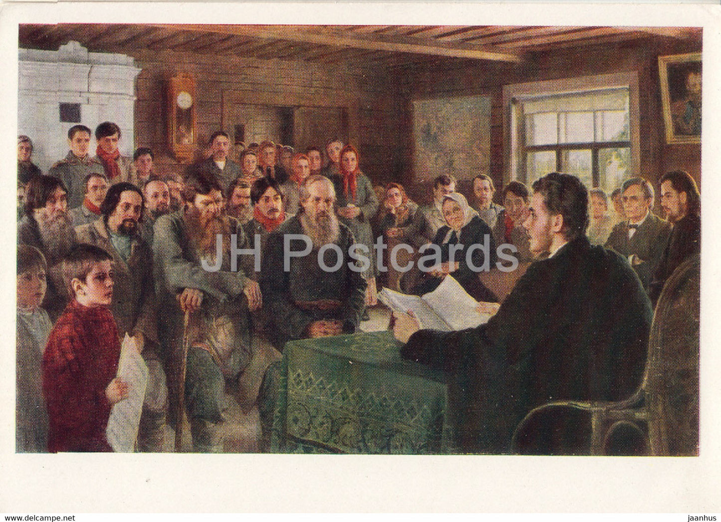 painting by N Bogdanov Belsky - Sunday Reading at Country School - Russian art - 1964 - Russia USSR - unused - JH Postcards