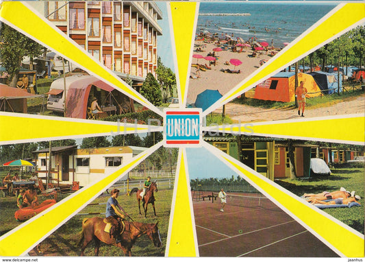 hotel Union Lido - horse - beach - multiview - Italy - used - JH Postcards