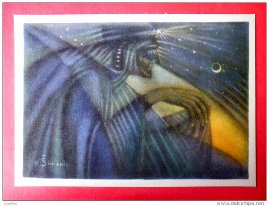 painting by Kazys Simonis - Evening Star . 1956 - lithuanian art - unused - JH Postcards