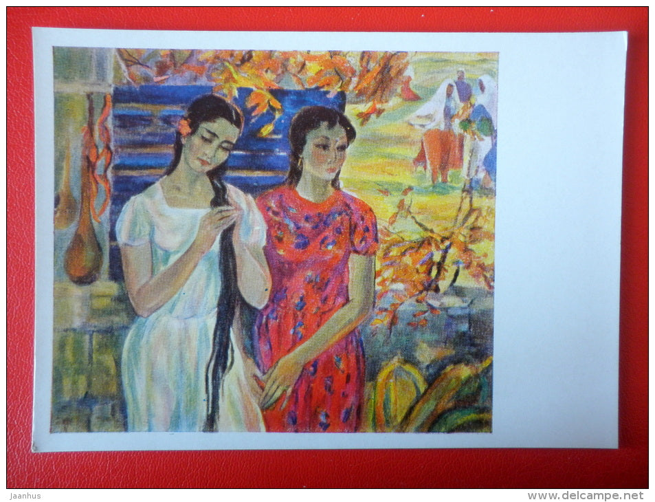 painting by G. Ismailova . Uigur Girls , 1964 - kazakhstan art  - unused - JH Postcards
