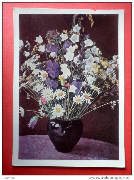 daisy - bellflowers - flowers - stationery card - 1967 - Russia USSR - used - JH Postcards
