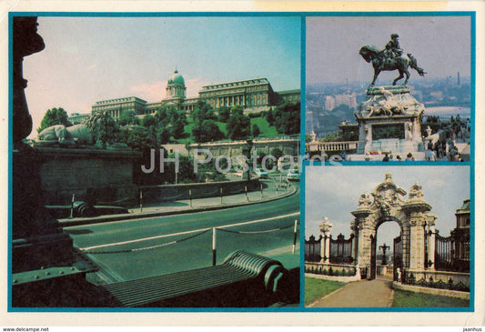 Budapest - Buda Castle - Statue of Eugene de Savoy - castle gate - architecture - multiview - Hungary - used - JH Postcards