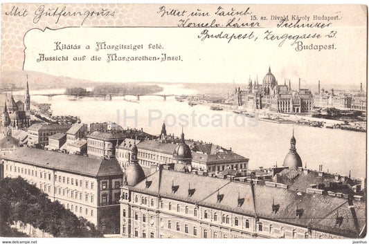 Budapest - Kilatas a Margitsziget fele - Aussicht auf die Margarethen Insel - old postcard - 1901 - Hungary - used - JH Postcards