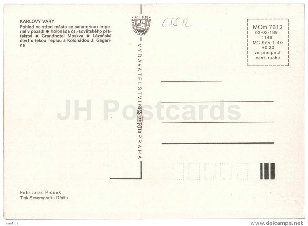 sanatorium Imperial - colonnade - grandhotel Moskva - Karlovy Vary - Karlsbad - Czechoslovakia - Czech - unused - JH Postcards