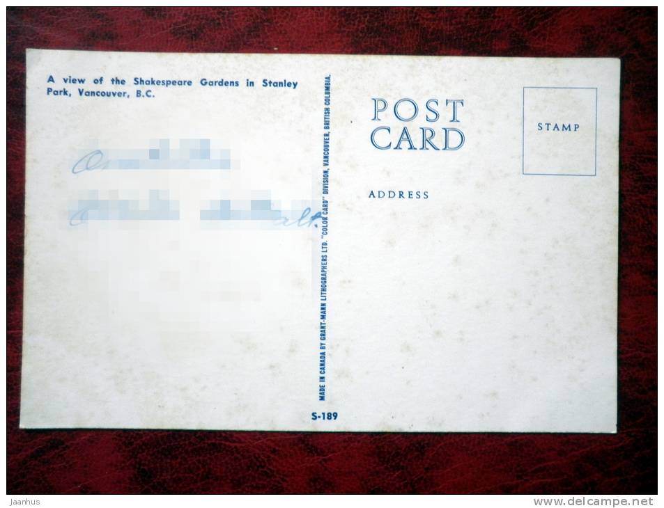 Shakespeare Gardens in Stanley Park - Vancouver - British Columbia - Canada - used - JH Postcards
