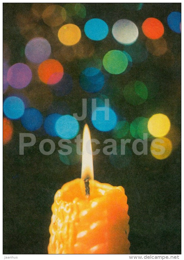 New Year Greeting card - 1 - candle - 1977 - Estonia USSR - used - JH Postcards