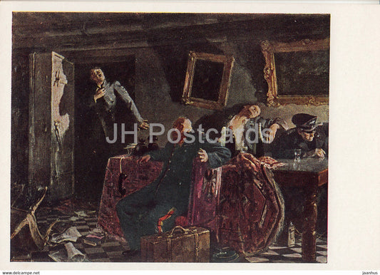 painting by Kukryniksy - The End - Reich Chancellery bunker - Hitler - Russian art - 1965 - Russia USSR - unused - JH Postcards