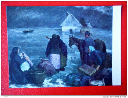 painting by I. Imre . The Flood - horse - hungarian art - unused - JH Postcards
