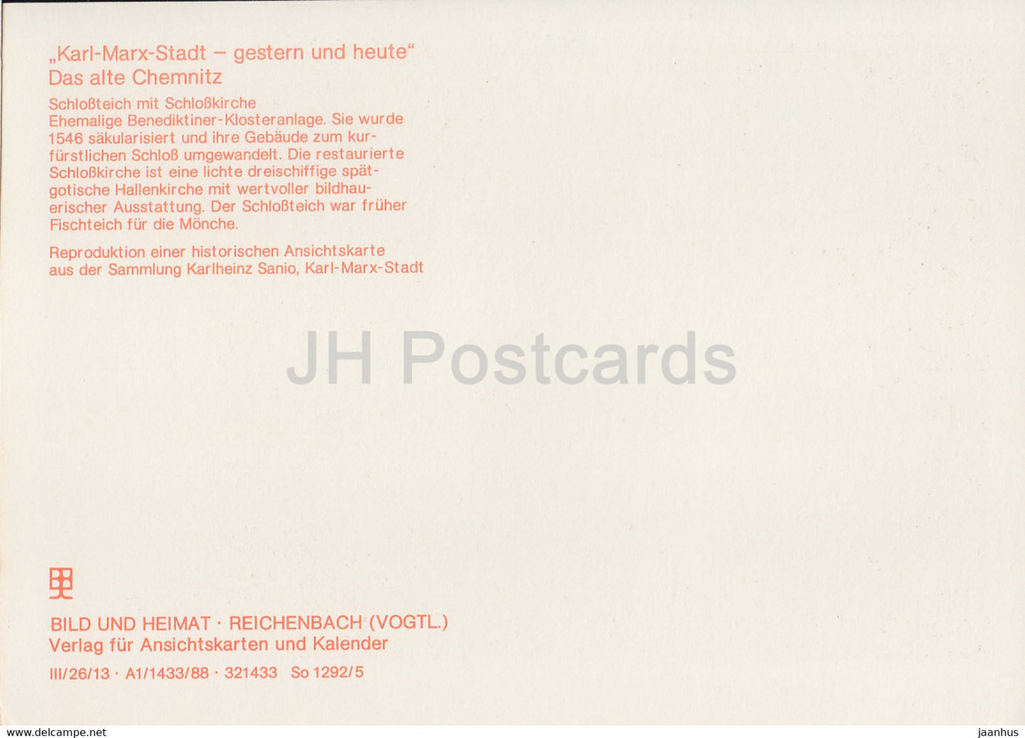 Karl Marx Stadt - Chemnitz - Schlossteich mit Schlosskirche - Kirche - Reproduktionen - DDR Deutschland - unbenutzt