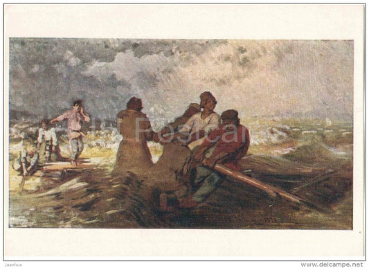 painting by I. Repin - On a Raft , 1878 - storm - russian art - unused - JH Postcards