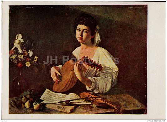 painting  by Michelangelo Caravaggio - Lute Player - music - Italian art - 1950 - Russia USSR - unused - JH Postcards
