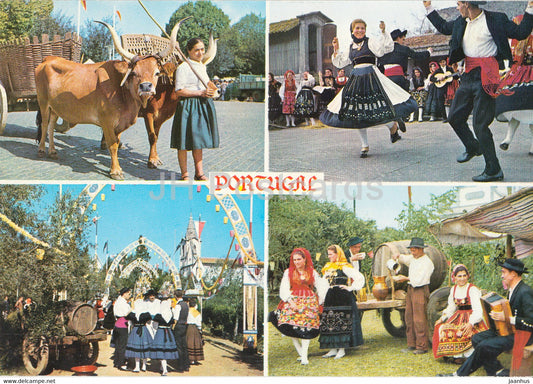 folk costumes - folk dance - bull - animals - 204 - Portugal - unused - JH Postcards