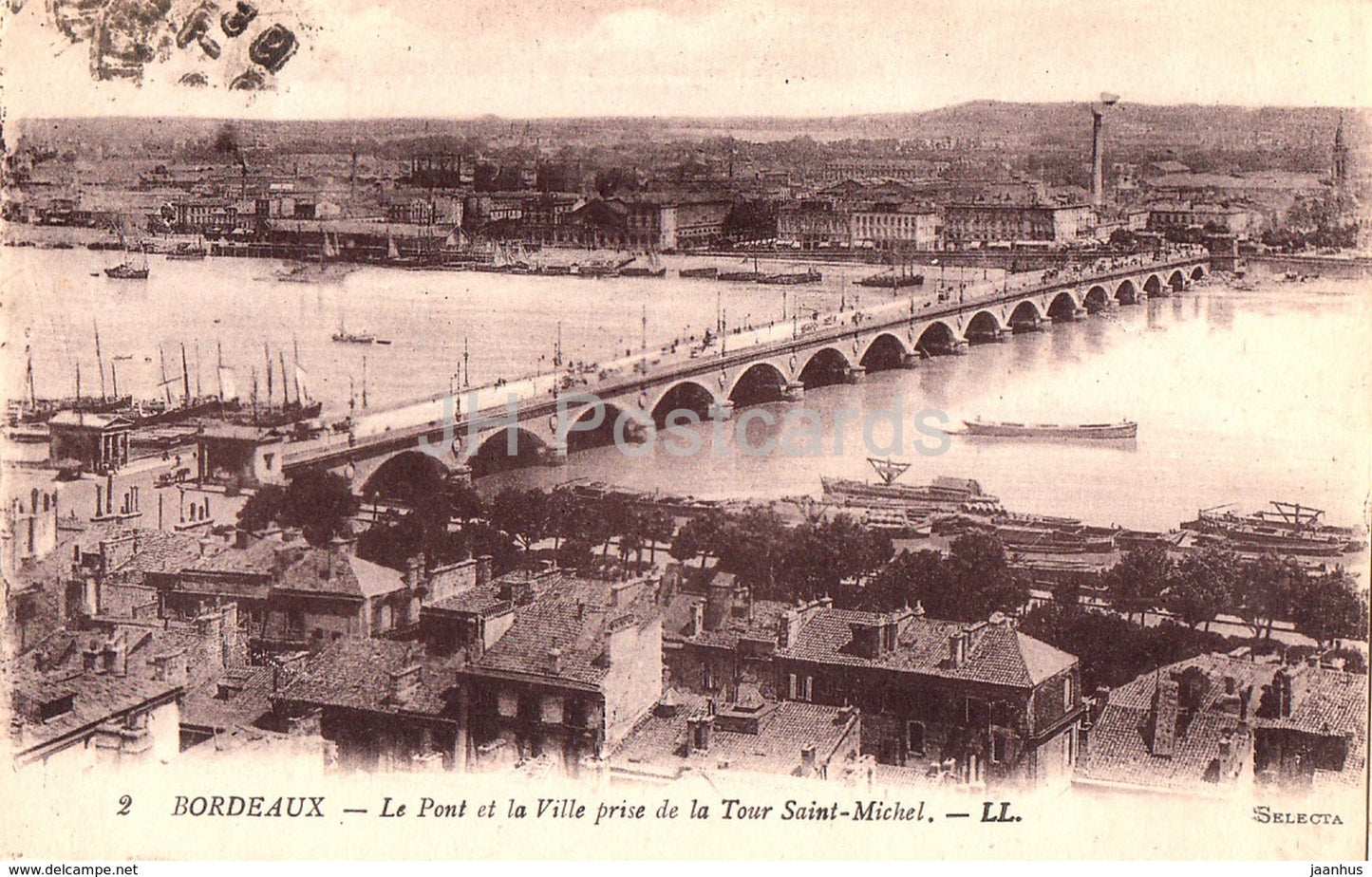 Bordeaux - Le Pont et la Ville  - pris de la Tour Saint Michel - bridge - 2 - old postcard - France - used - JH Postcards