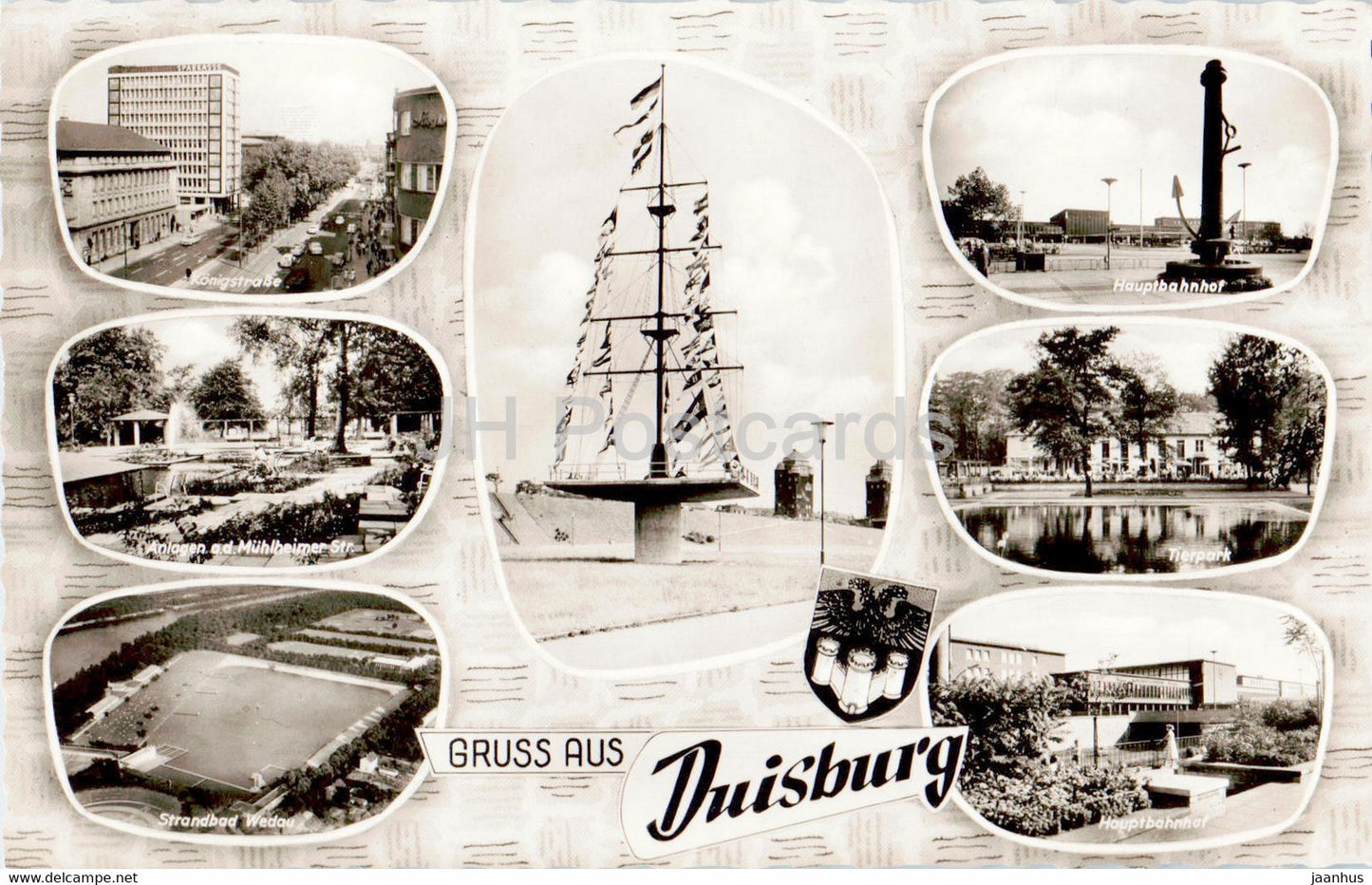 Gruss aus Duisburg - Konigstrasse - Haupbahnhof - Tierpark - 1963 - Germany - used - JH Postcards