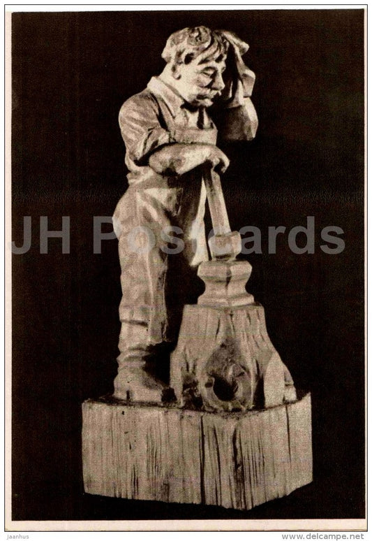 sculpture by K. Rudminas - Smith - Lithuanian Folk Sculpture - 1958 - Lithuania USSR - unused - JH Postcards